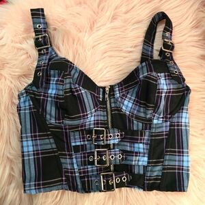 Purple Plaid Widow Sinister Student Buckle Corset Top Dolls Kill